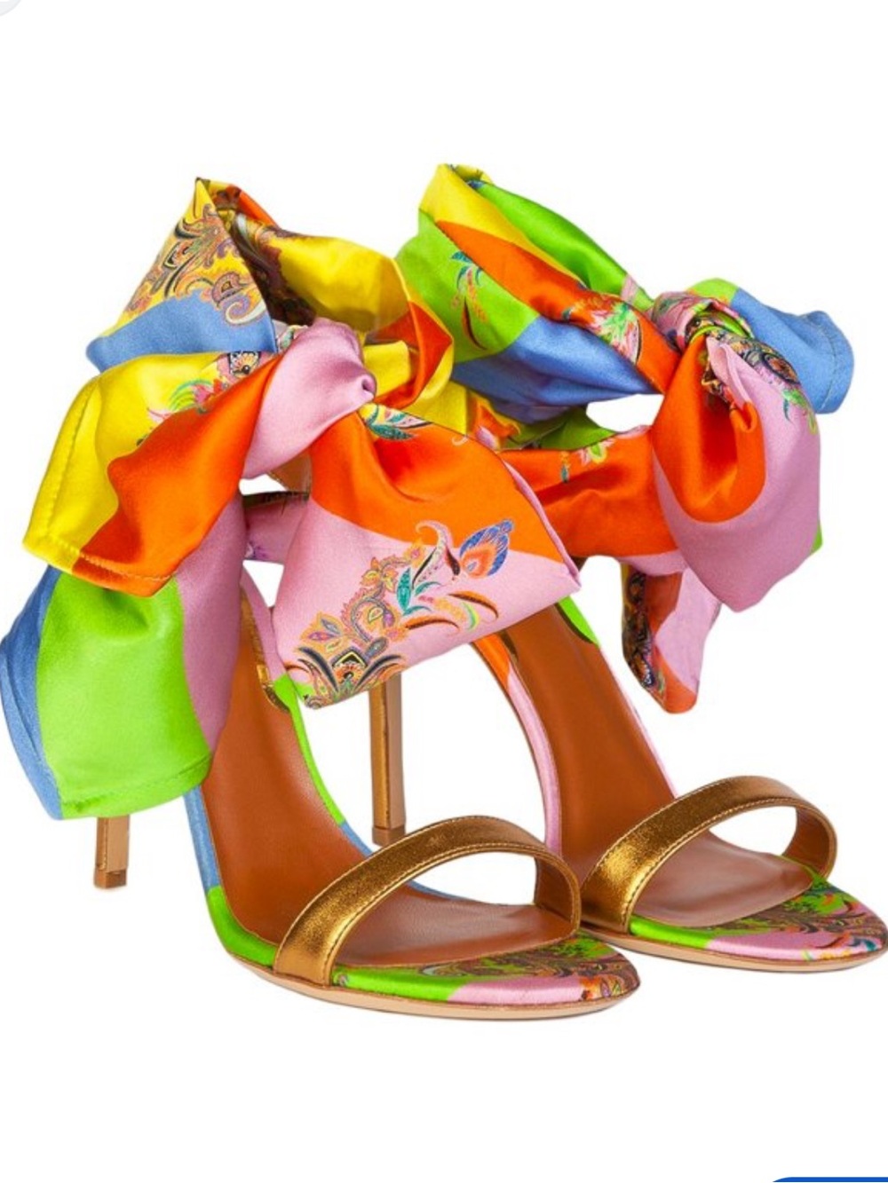 Etro Gold Slingback Heels with Multicolor Scarf